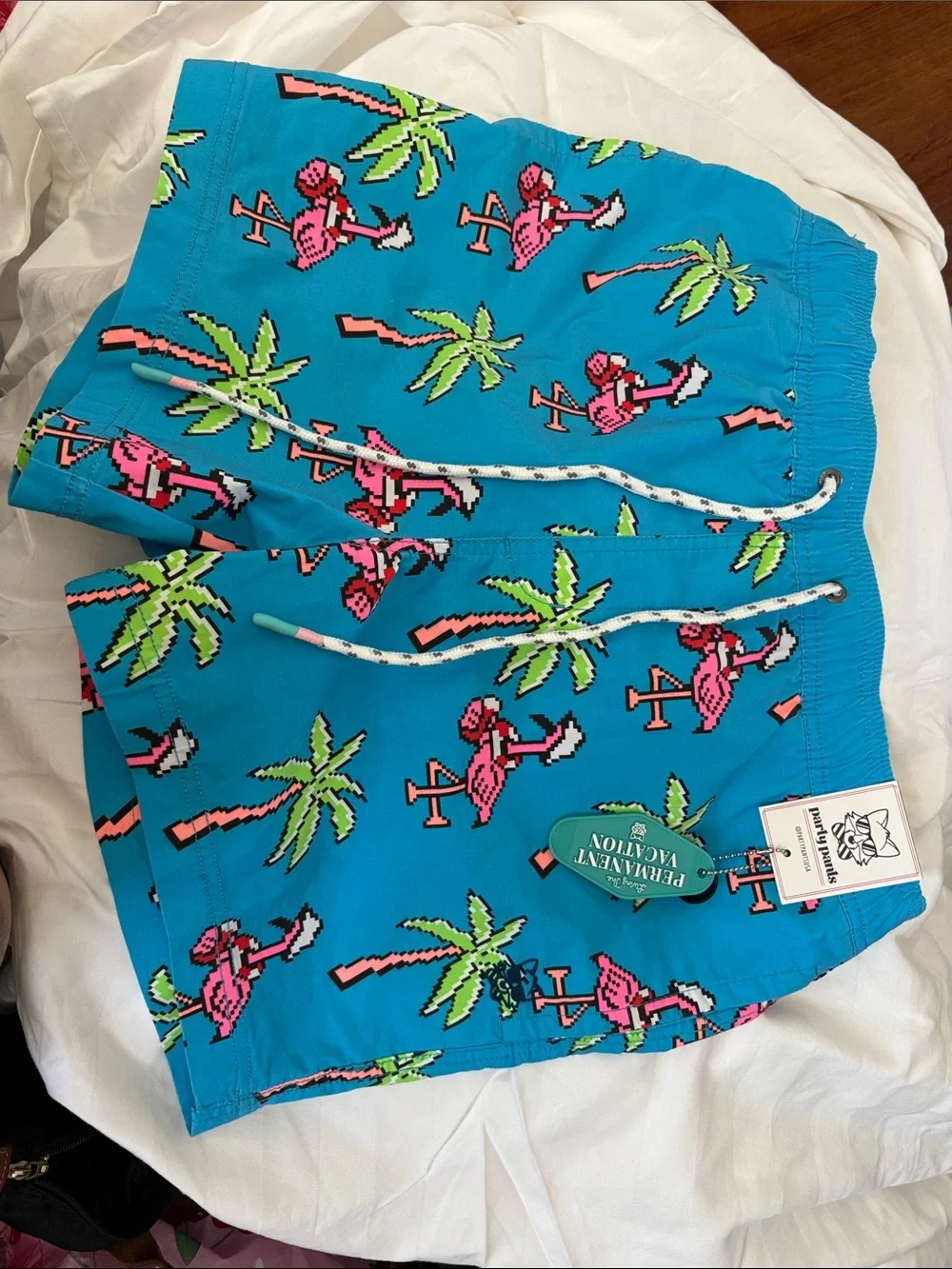 Bright Blue Flamingo Print Swim Shorts - Premium Vacation